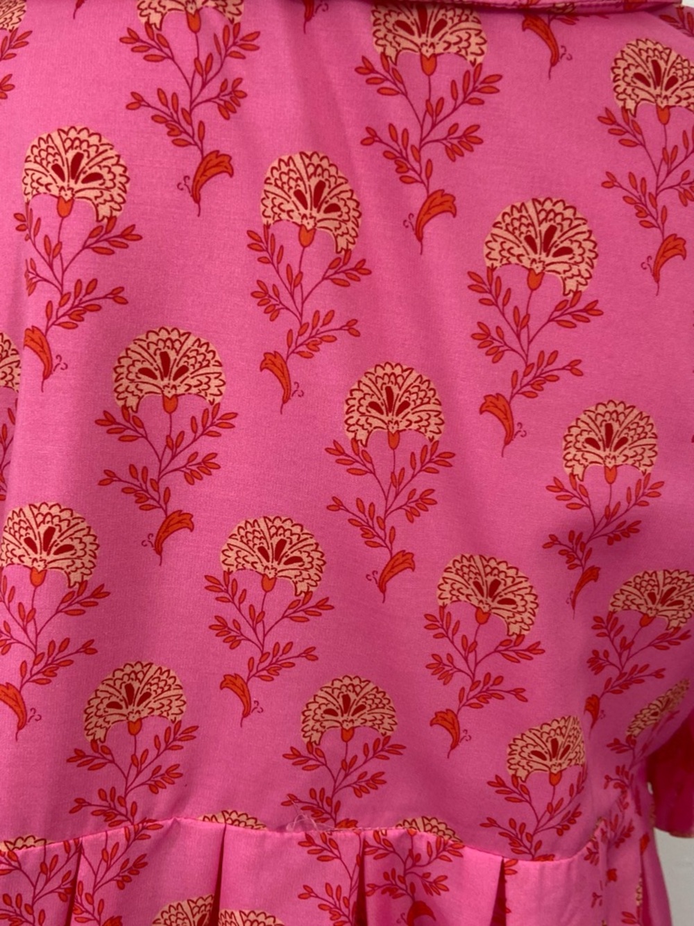 J. Marie Ella Ann Split Neck Peter Pan Collared Dress Pink Floral Tiered Medium - Picture 10 of 10